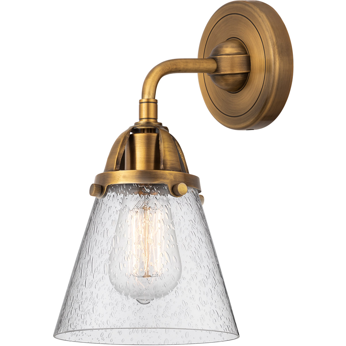 Innovations Lighting 288-1W-BB-G64-LED Nouveau 2 Small Cone LED 6.25 inch Brushed Brass Sconce Wall Light in Seedy Glass