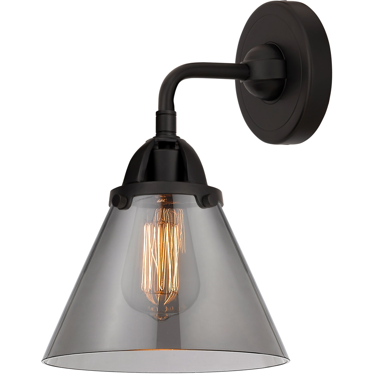 Innovations Lighting 288-1W-BK-G43-LED Nouveau 2 Large Cone LED 7.75 inch Matte Black Sconce Wall Light in Plated Smoke Glass