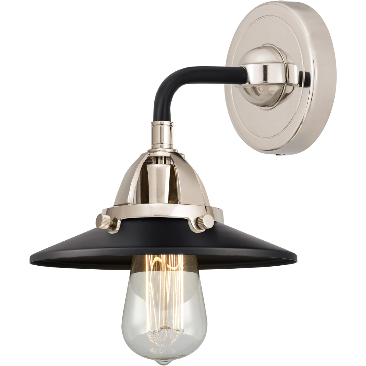 Innovations Lighting 288-1W-PN-M6-BK-LED Nouveau 2 Railroad LED 8 inch Polished Nickel Sconce Wall Light in Matte Black