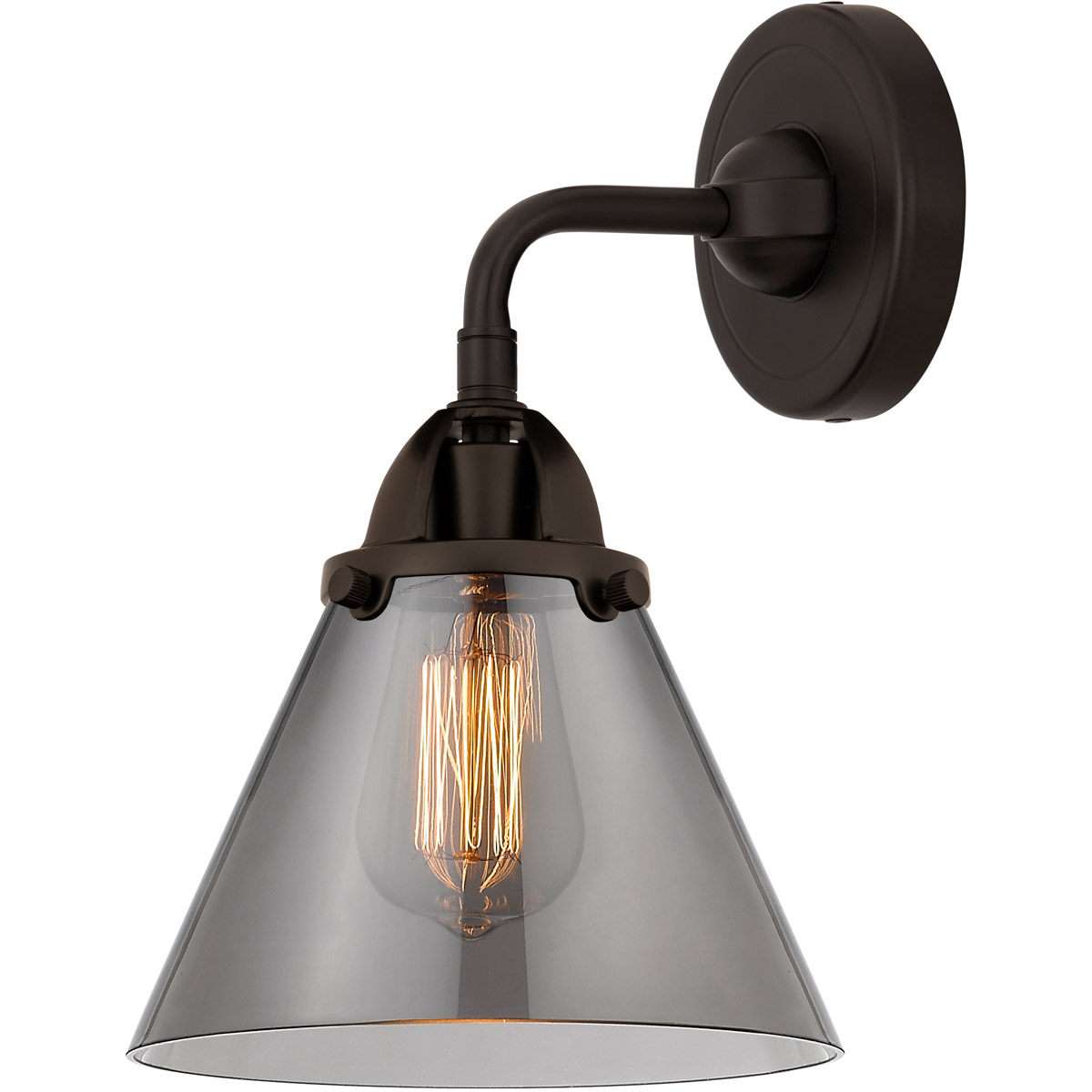 Innovations Lighting 288-1W-OB-G43-LED Nouveau 2 Large Cone LED 7.75 inch Oil Rubbed Bronze Sconce Wall Light in Light Smoke Glass
