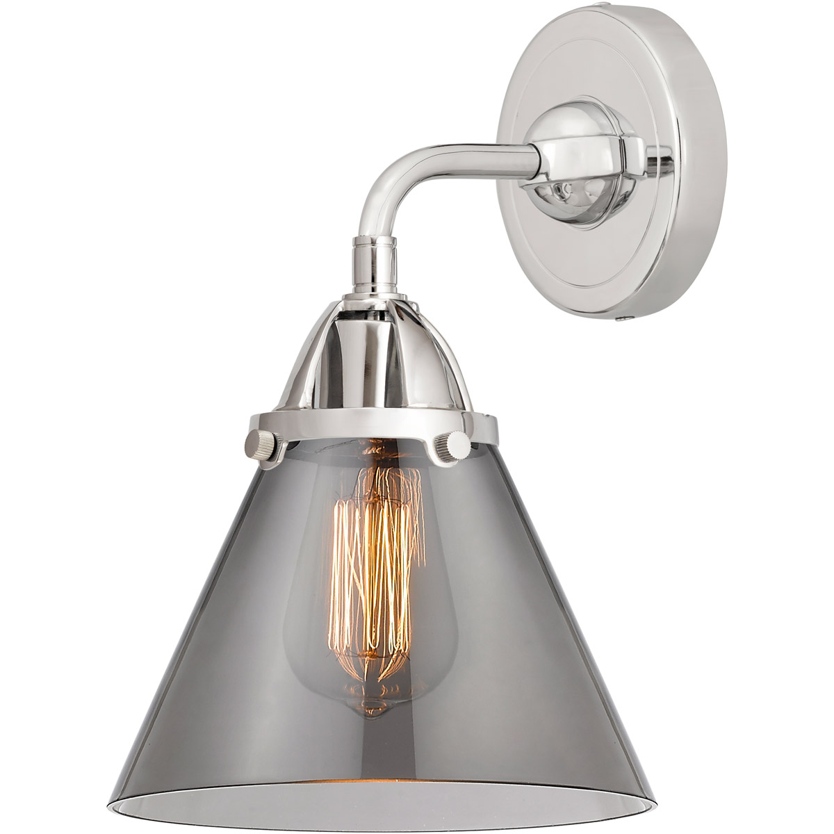 Innovations Lighting 288-1W-PC-G43-LED Nouveau 2 Large Cone LED 7.75 inch Polished Chrome Sconce Wall Light in Light Smoke Glass
