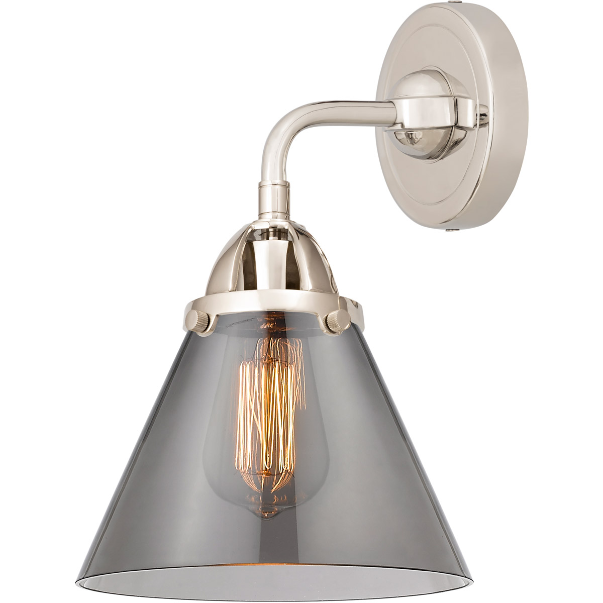 Innovations Lighting 288-1W-PN-G43-LED Nouveau 2 Large Cone LED 7.75 inch Polished Nickel Sconce Wall Light in Light Smoke Glass