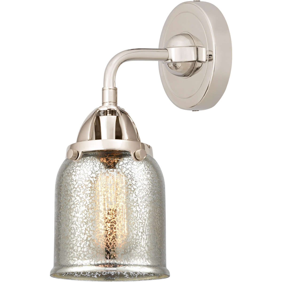 Innovations Lighting 288-1W-PN-G58 Nouveau 2 Small Bell 1 Light 5 inch Polished Nickel Sconce Wall Light in Silver Plated Mercury Glass