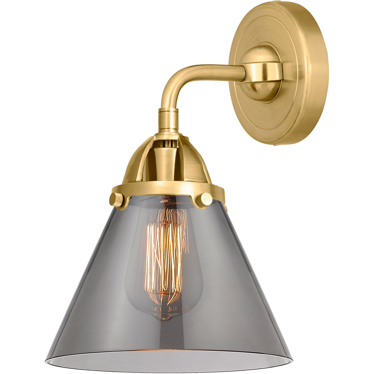 Innovations Lighting 288-1W-SG-G43-LED Nouveau 2 Large Cone LED 7.75 inch Satin Gold Sconce Wall Light in Light Smoke Glass