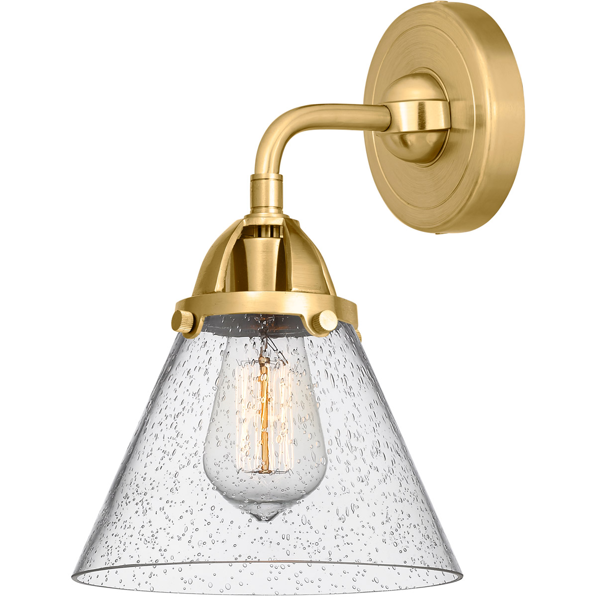 Innovations Lighting 288-1W-SG-G44-LED Nouveau 2 Large Cone LED 7.75 inch Satin Gold Sconce Wall Light in Seedy Glass
