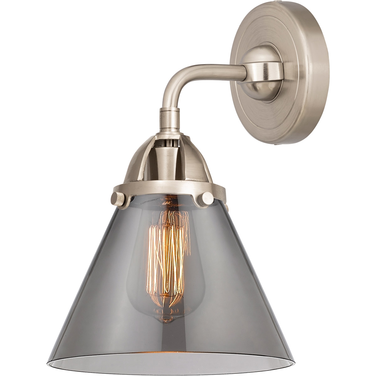 Innovations Lighting 288-1W-SN-G43-LED Nouveau 2 Large Cone LED 7.75 inch Brushed Satin Nickel Sconce Wall Light in Light Smoke Glass