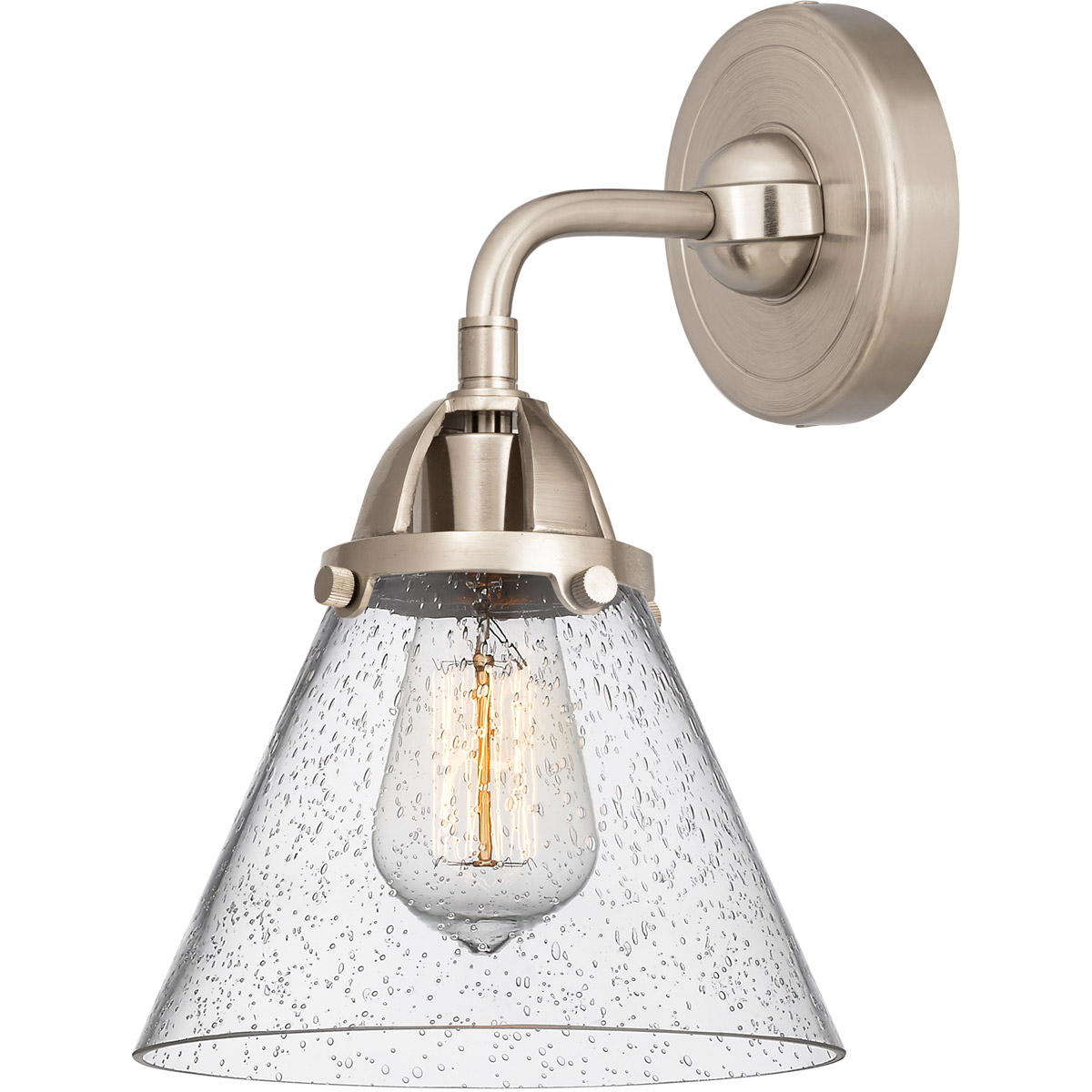 Innovations Lighting 288-1W-SN-G44-LED Nouveau 2 Large Cone LED 7.75 inch Brushed Satin Nickel Sconce Wall Light in Seedy Glass