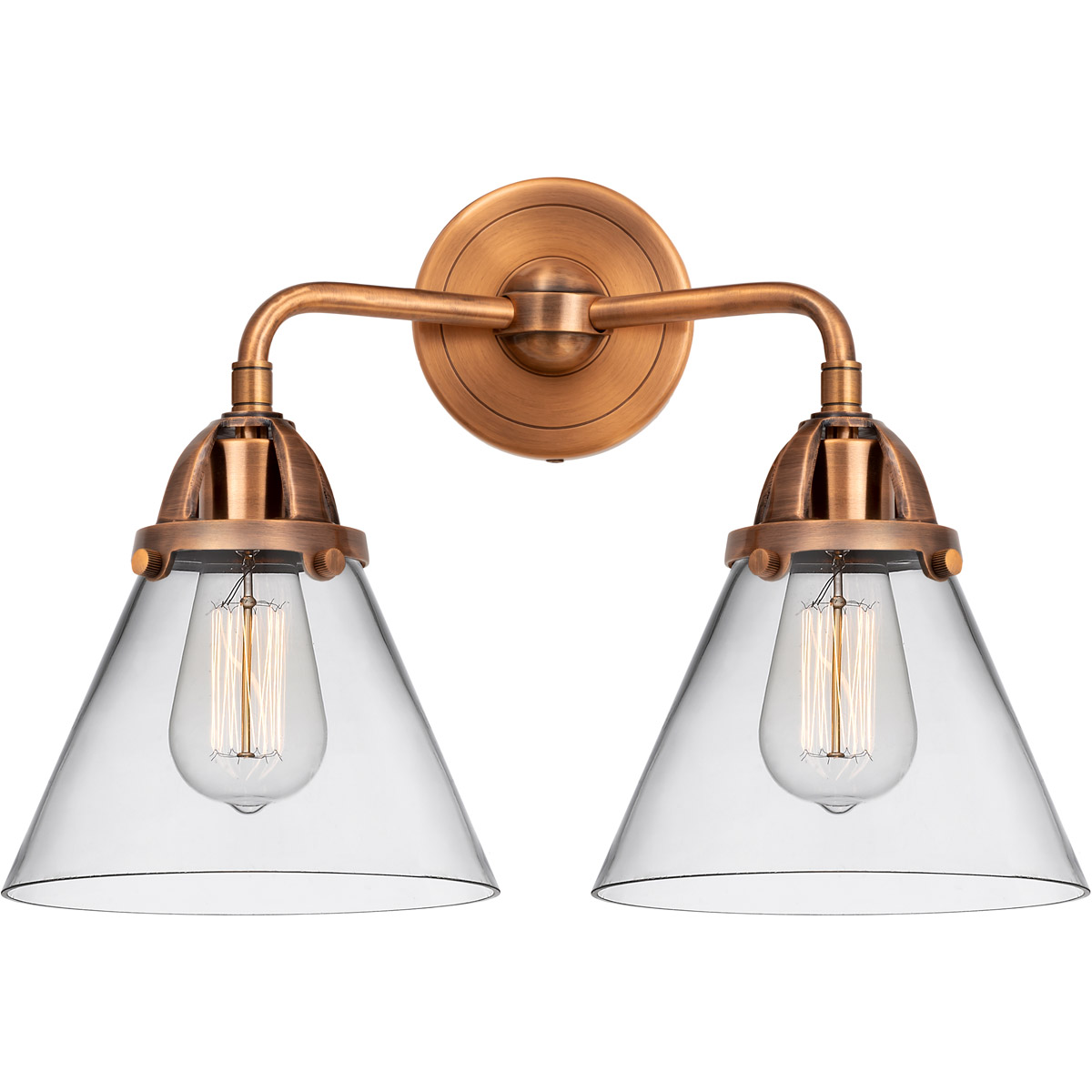 Innovations Lighting 288-2W-AC-G42-LED Nouveau 2 Large Cone LED 15.75 inch Antique Copper Bath Vanity Light Wall Light in Clear Glass