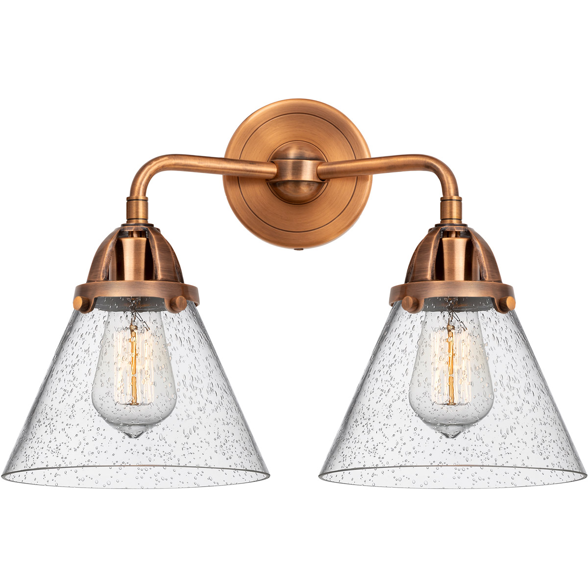 Innovations Lighting 288-2W-AC-G44-LED Nouveau 2 Large Cone LED 15.75 inch Antique Copper Bath Vanity Light Wall Light in Seedy Glass