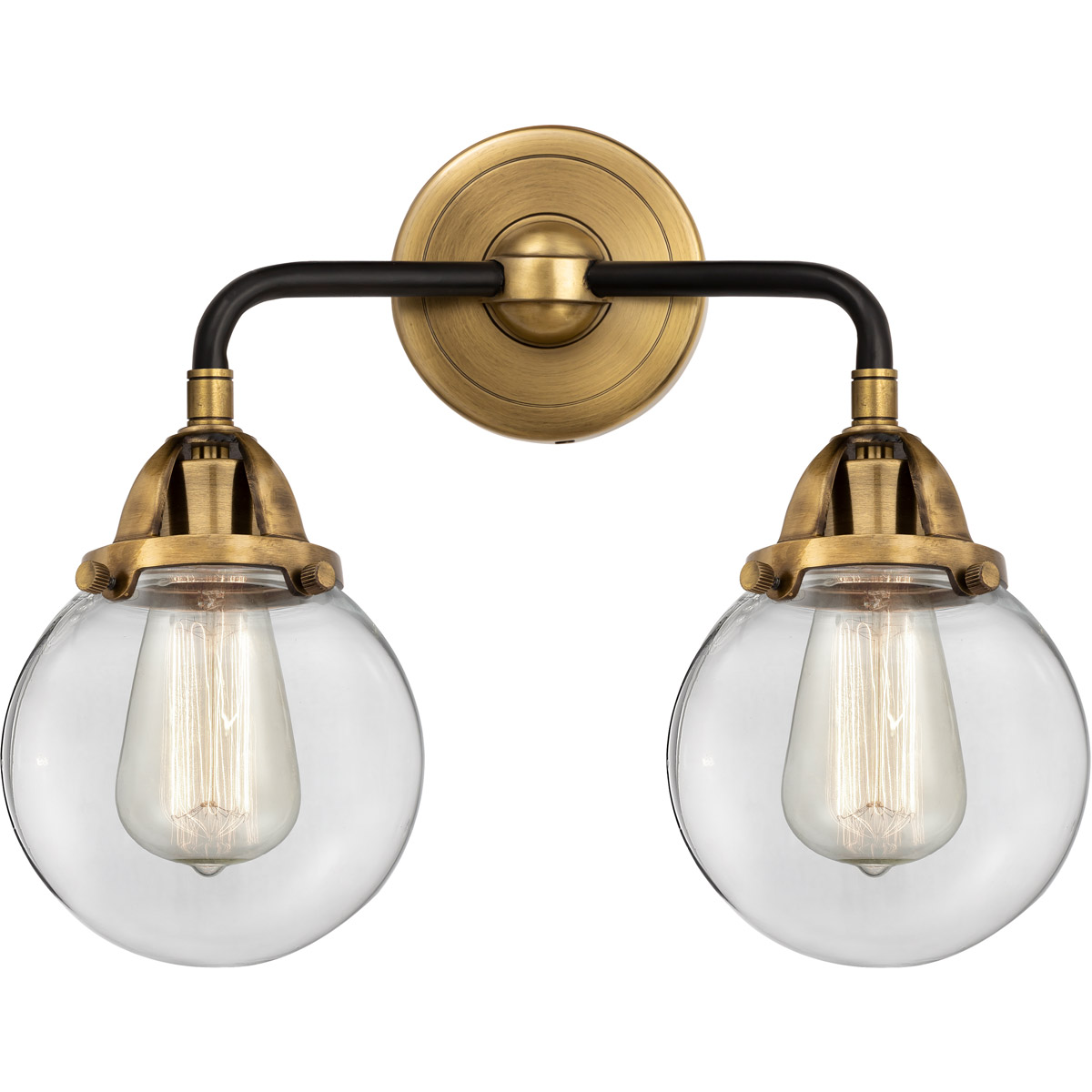 Innovations Lighting 288-2W-BAB-G202-6 Nouveau 2 Beacon 2 Light 14 inch Black Antique Brass Bath Vanity Light Wall Light in Clear Glass