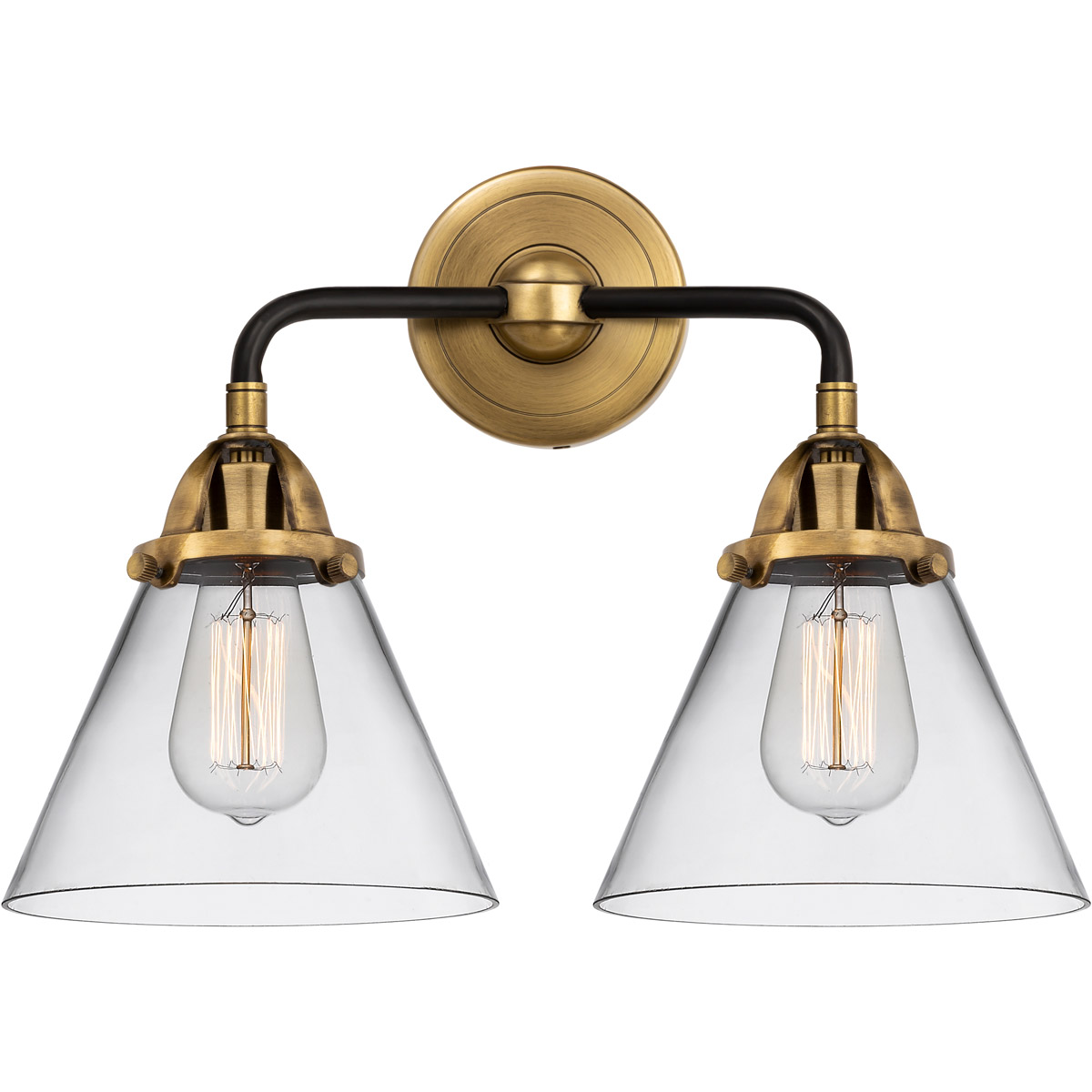 Innovations Lighting 288-2W-BAB-G42-LED Nouveau 2 Large Cone LED 15.75 inch Black Antique Brass Bath Vanity Light Wall Light in Clear Glass