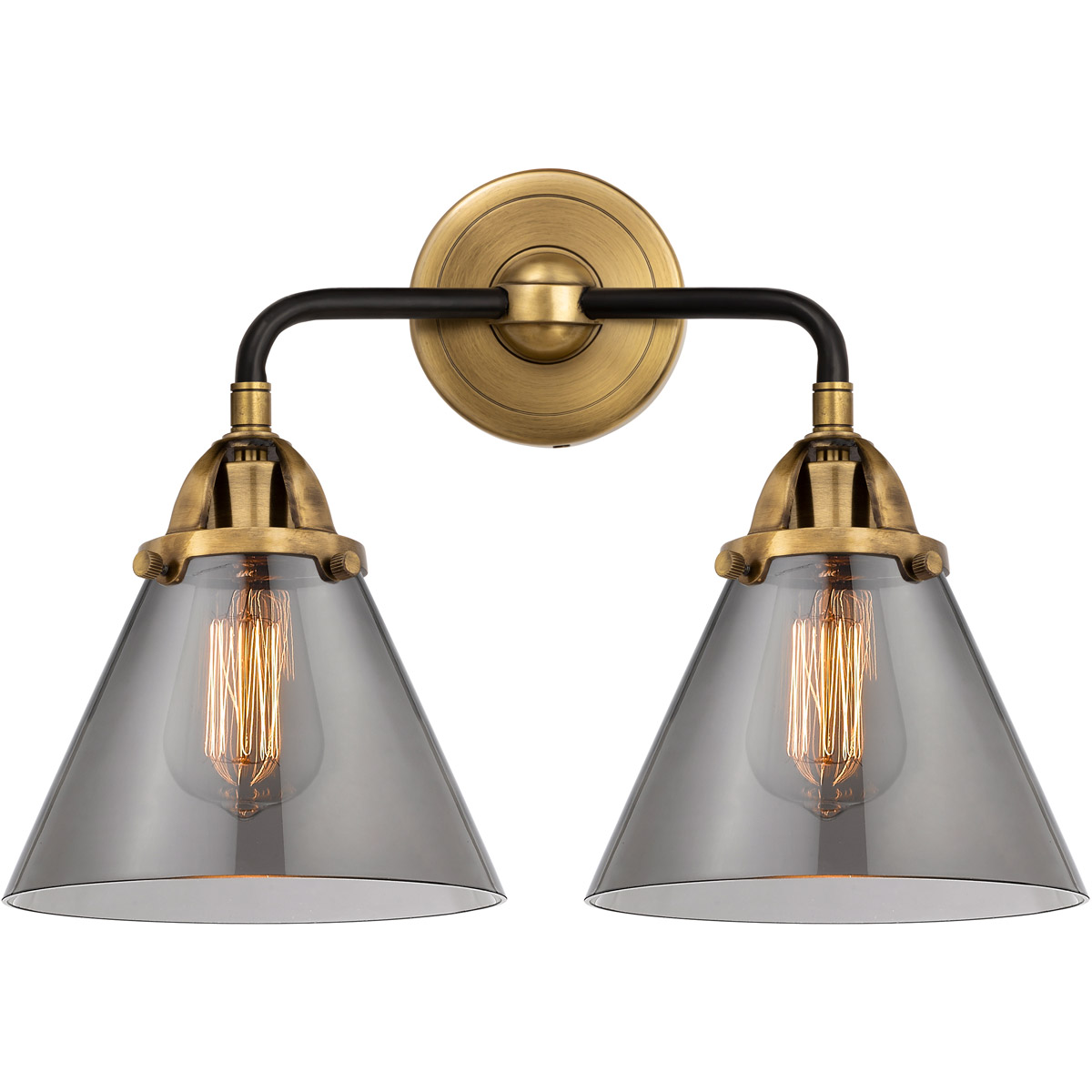 Innovations Lighting 288-2W-BAB-G43-LED Nouveau 2 Large Cone LED 15.75 inch Black Antique Brass Bath Vanity Light Wall Light in Plated Smoke Glass
