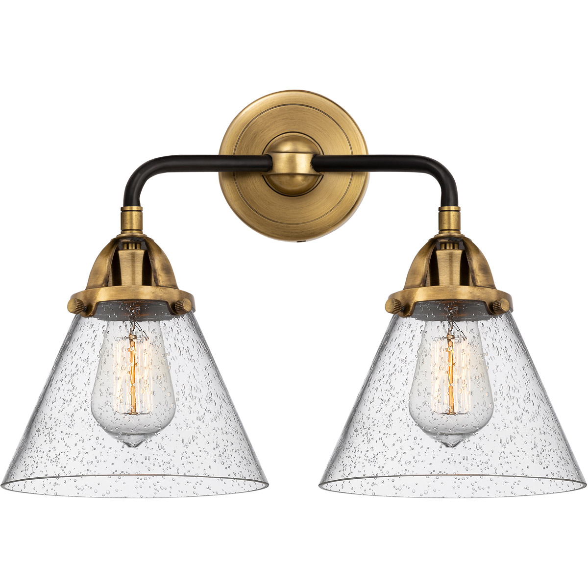 Innovations Lighting 288-2W-BAB-G44-LED Nouveau 2 Large Cone LED 15.75 inch Black Antique Brass Bath Vanity Light Wall Light in Seedy Glass