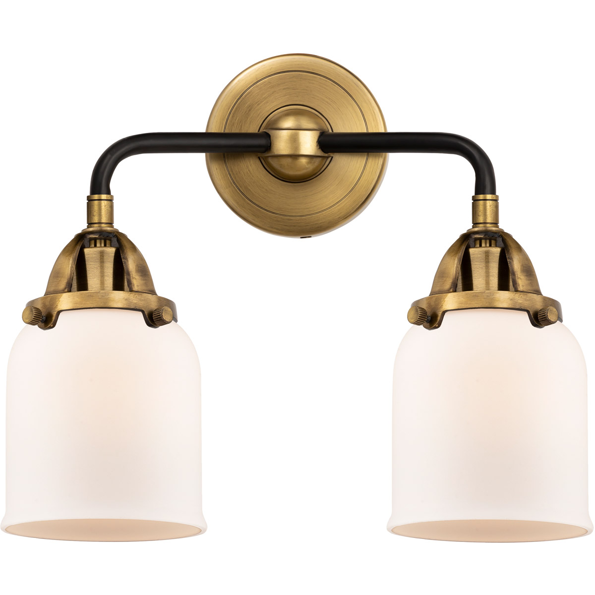 Innovations Lighting 288-2W-BAB-G51-LED Nouveau 2 Small Bell LED 13 inch Black Antique Brass Bath Vanity Light Wall Light in Matte White Glass