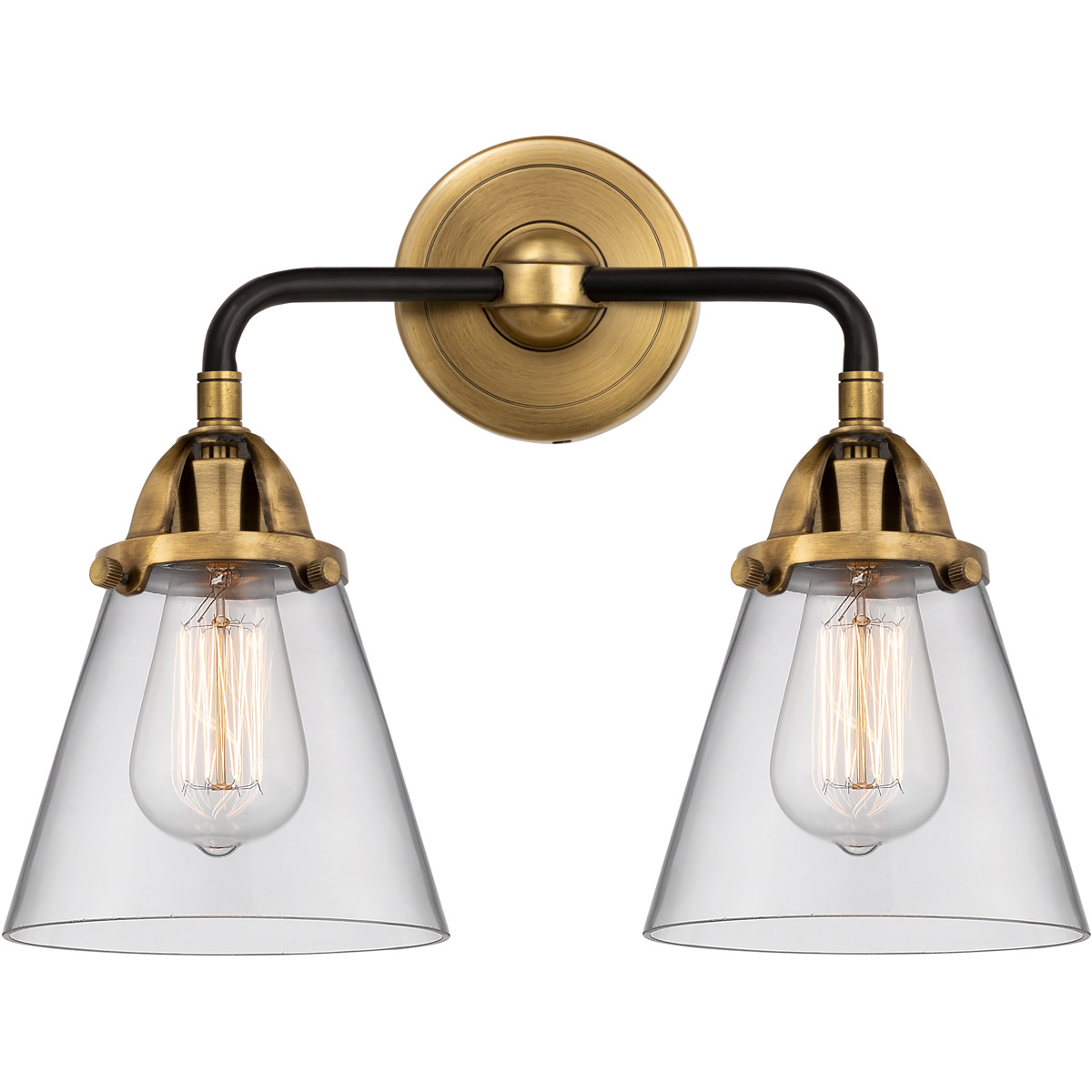 Innovations Lighting 288-2W-BAB-G62-LED Nouveau 2 Small Cone LED 14.25 inch Black Antique Brass Bath Vanity Light Wall Light in Clear Glass