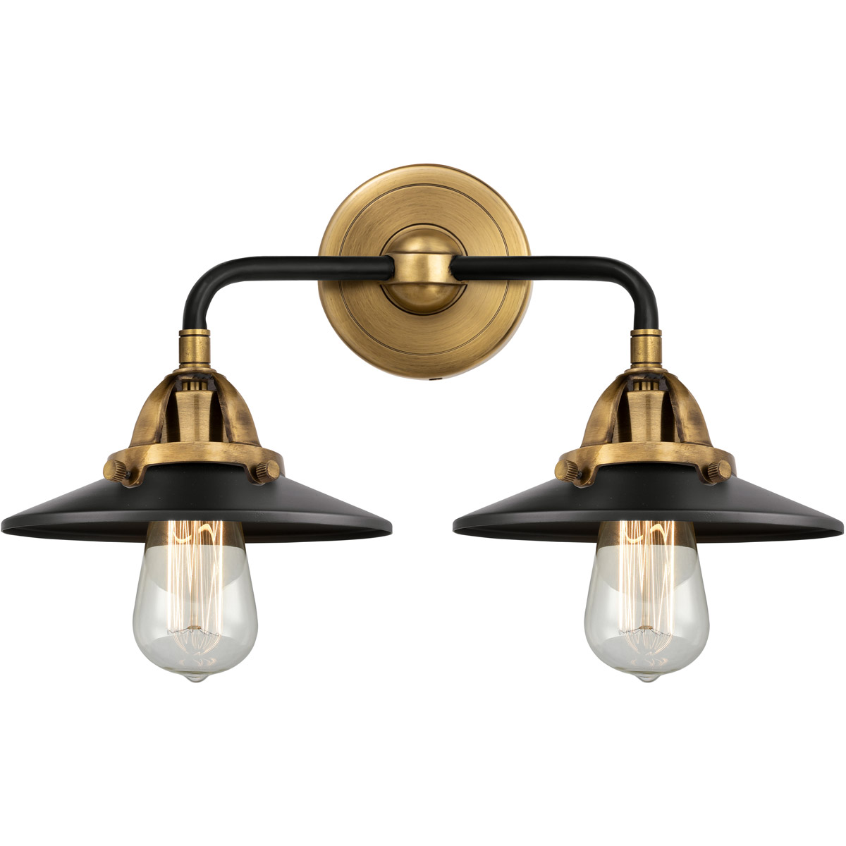 Innovations Lighting 288-2W-BAB-M6-BK Nouveau 2 Railroad 2 Light 16 inch Black Antique Brass Bath Vanity Light Wall Light in Matte Black