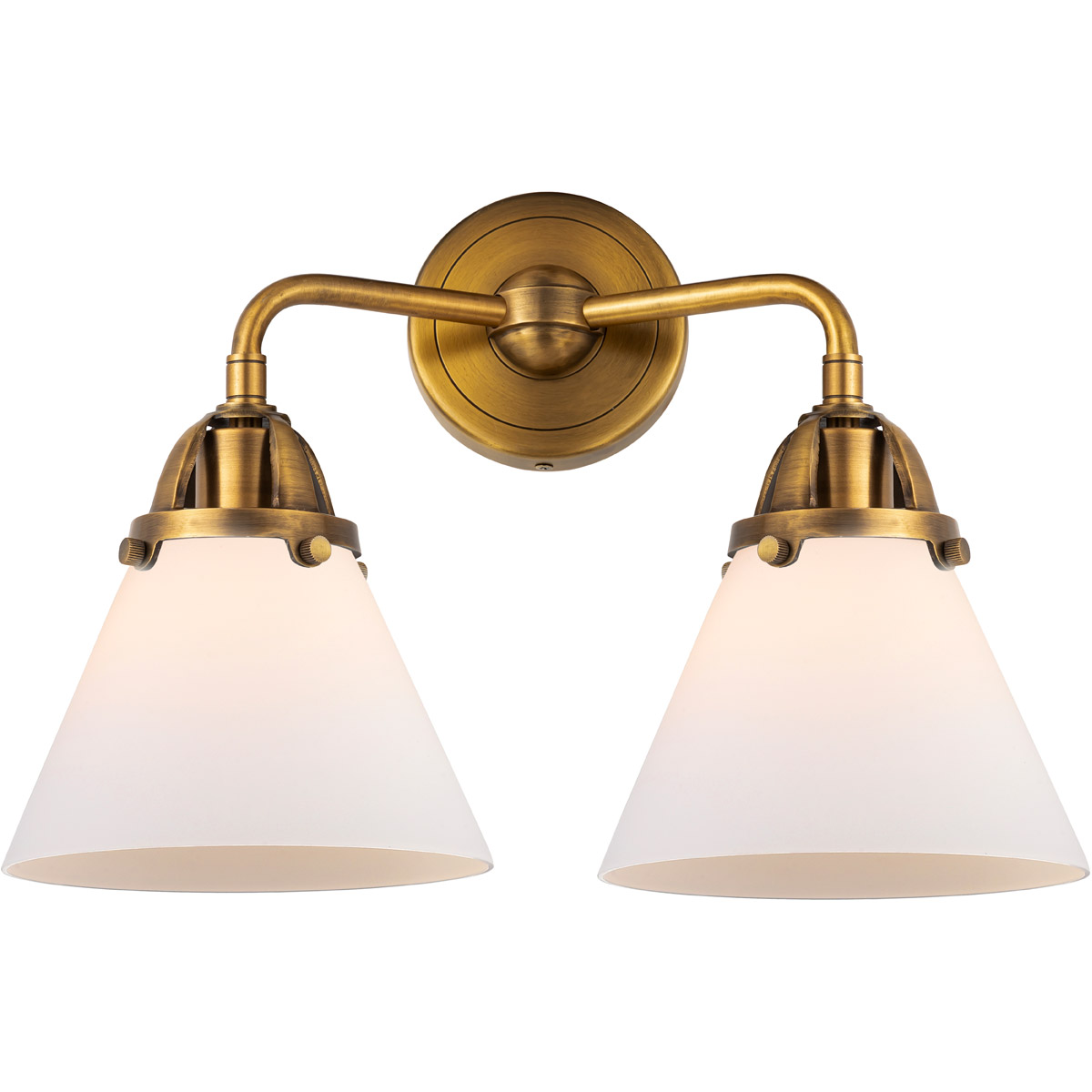 Innovations Lighting 288-2W-BB-G41-LED Nouveau 2 Large Cone LED 15.75 inch Brushed Brass Bath Vanity Light Wall Light in Matte White Glass