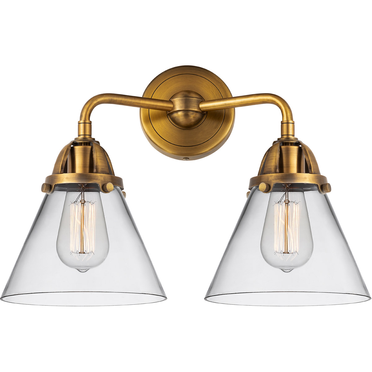 Innovations Lighting 288-2W-BB-G42-LED Nouveau 2 Large Cone LED 15.75 inch Brushed Brass Bath Vanity Light Wall Light in Clear Glass