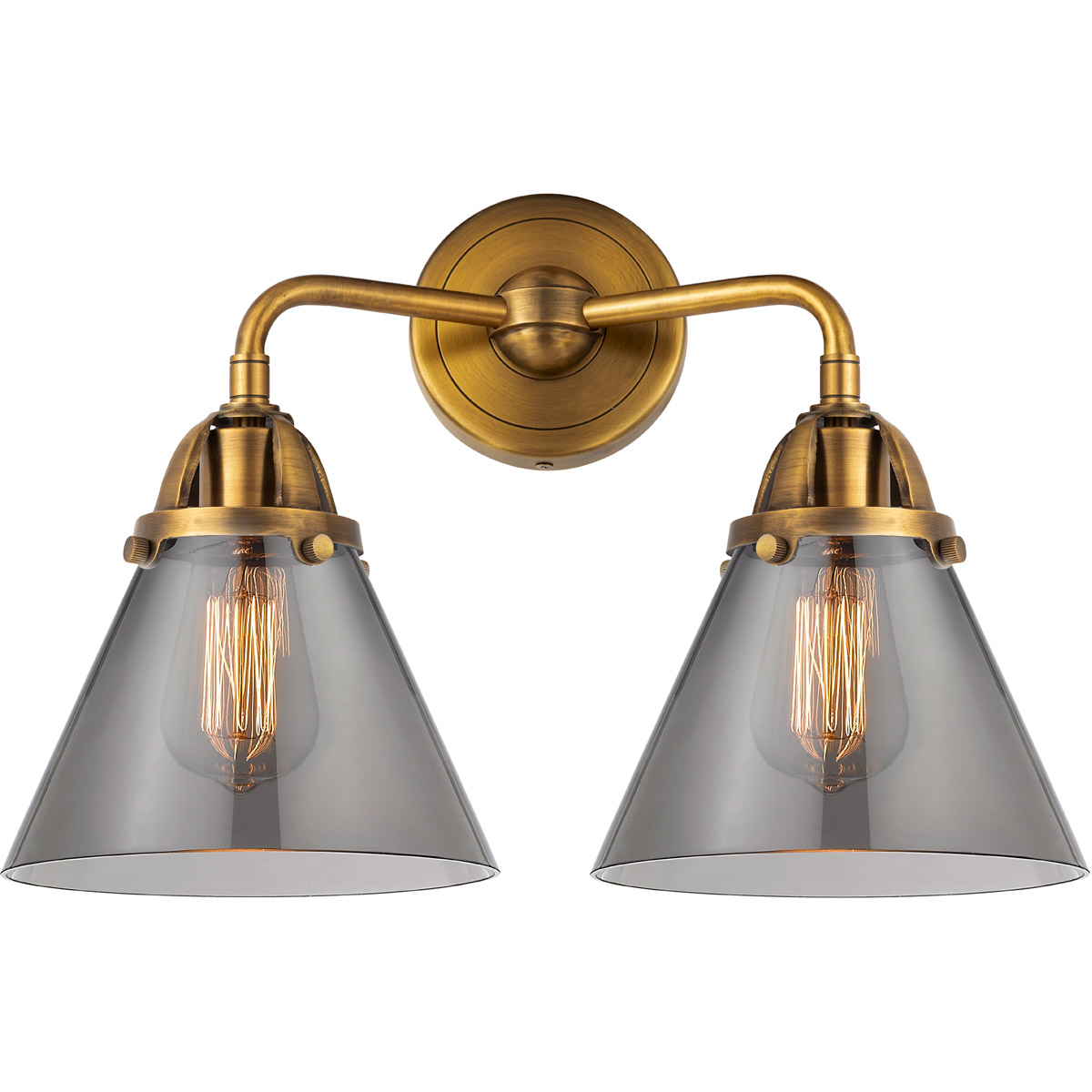 Innovations Lighting 288-2W-BB-G43-LED Nouveau 2 Large Cone LED 15.75 inch Brushed Brass Bath Vanity Light Wall Light in Light Smoke Glass
