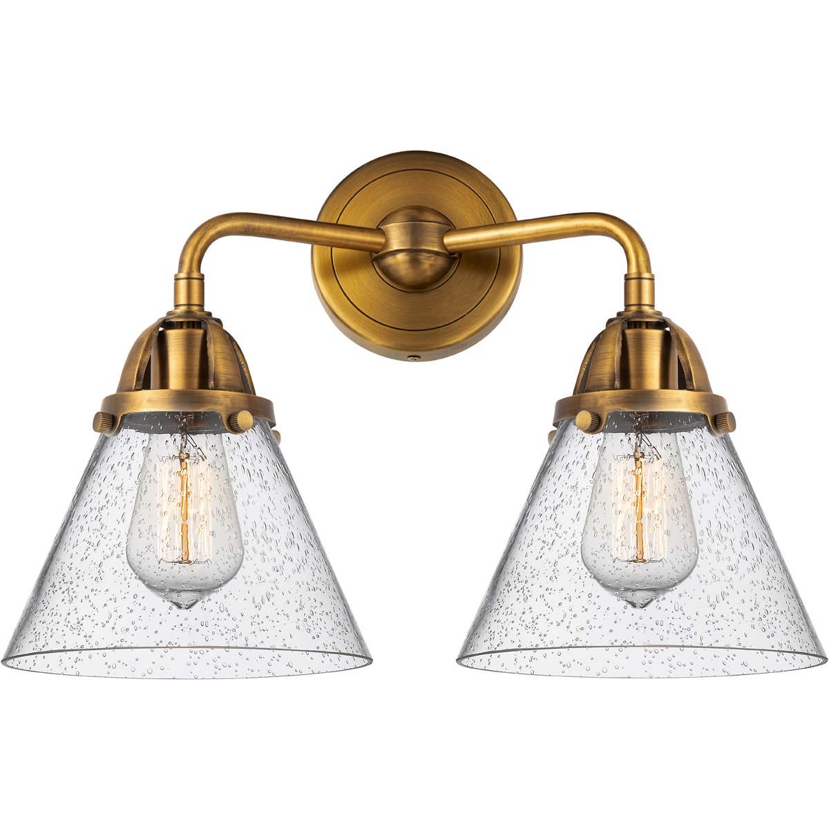 Innovations Lighting 288-2W-BB-G44-LED Nouveau 2 Large Cone LED 15.75 inch Brushed Brass Bath Vanity Light Wall Light in Seedy Glass