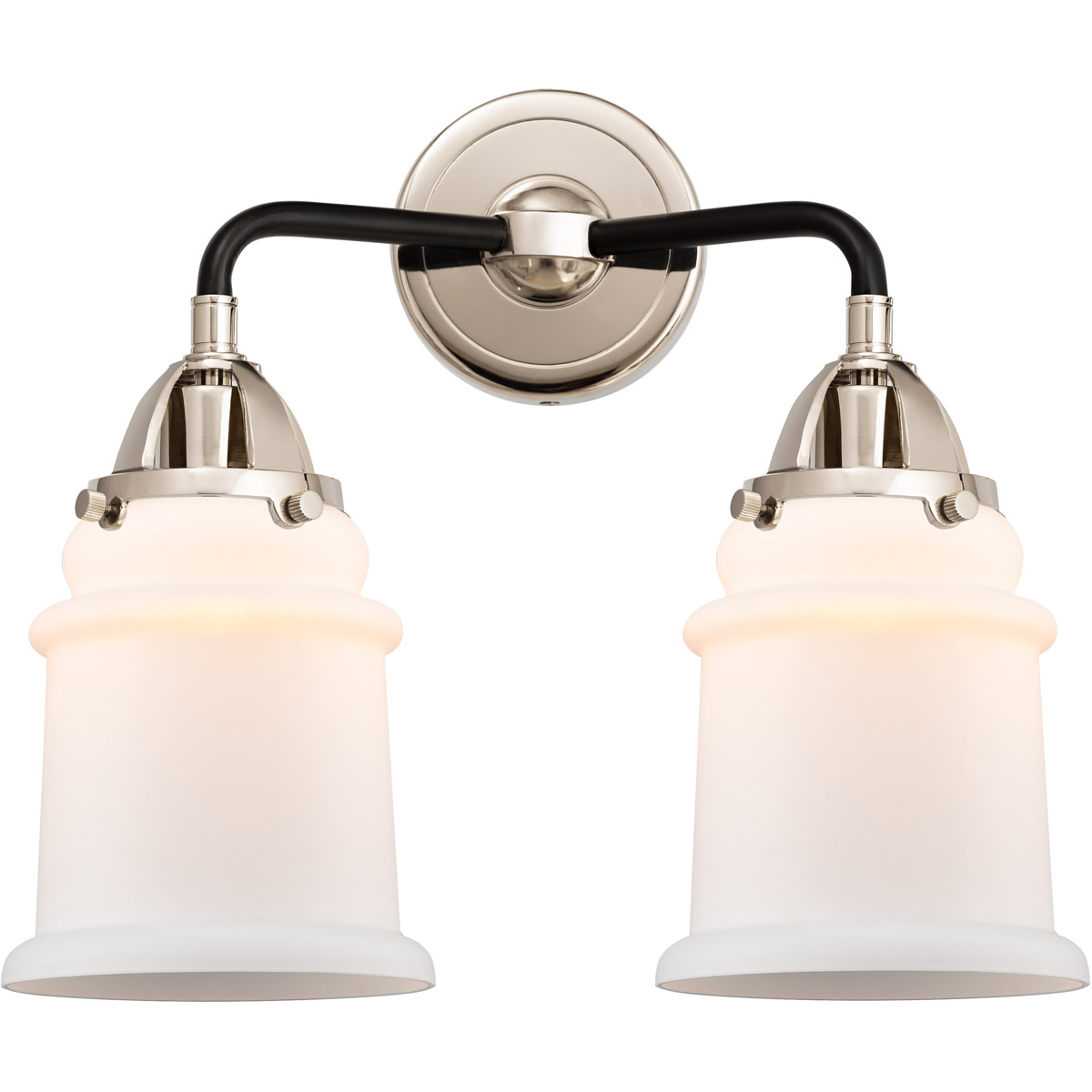 Innovations Lighting 288-2W-BPN-G181-LED Nouveau 2 Canton LED 14 inch Black Polished Nickel Bath Vanity Light Wall Light in Matte White Glass