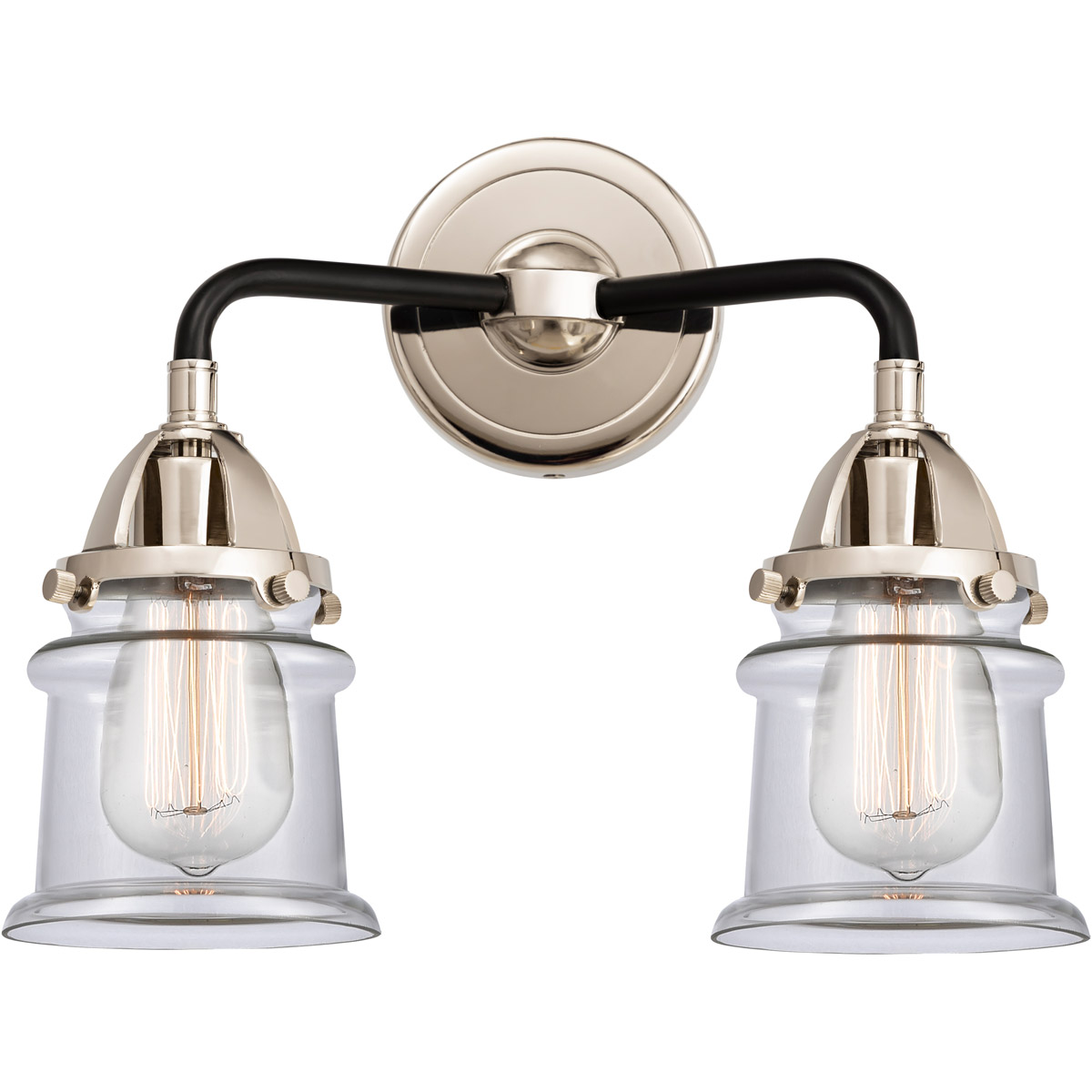 Innovations Lighting 288-2W-BPN-G182S-LED Nouveau 2 Small Canton LED 13.25 inch Black Polished Nickel Bath Vanity Light Wall Light in Clear Glass