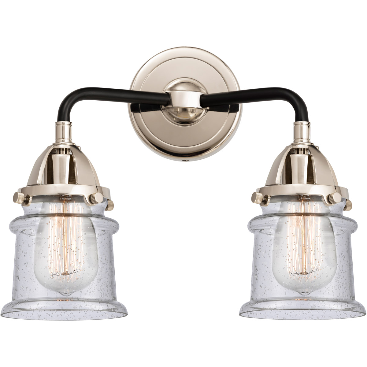 Innovations Lighting 288-2W-BPN-G184S-LED Nouveau 2 Small Canton LED 13.25 inch Black Polished Nickel Bath Vanity Light Wall Light in Seedy Glass