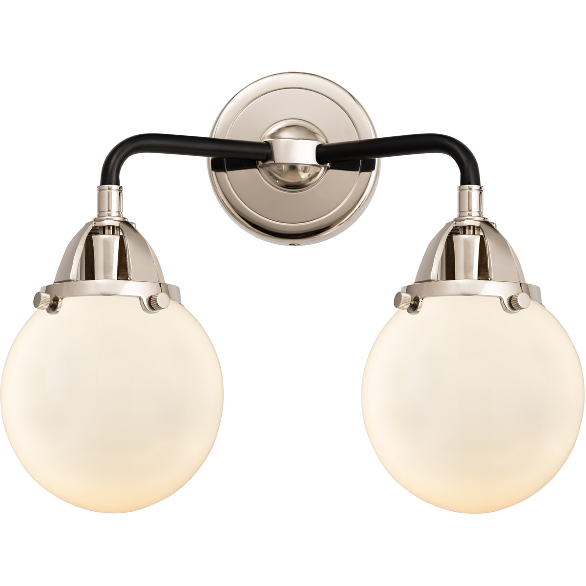 Innovations Lighting 288-2W-BPN-G201-6-LED Nouveau 2 Beacon LED 14 inch Black Polished Nickel Bath Vanity Light Wall Light in Matte White Glass