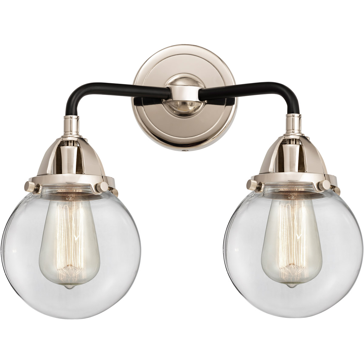 Innovations Lighting 288-2W-BPN-G202-6-LED Nouveau 2 Beacon LED 14 inch Black Polished Nickel Bath Vanity Light Wall Light in Clear Glass