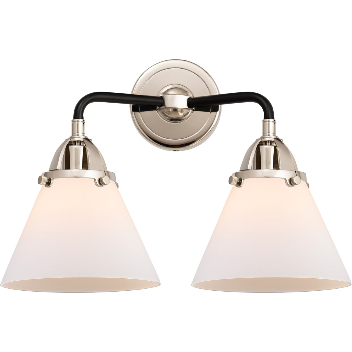 Innovations Lighting 288-2W-BPN-G41-LED Nouveau 2 Large Cone LED 15.75 inch Black Polished Nickel Bath Vanity Light Wall Light in Matte White Glass
