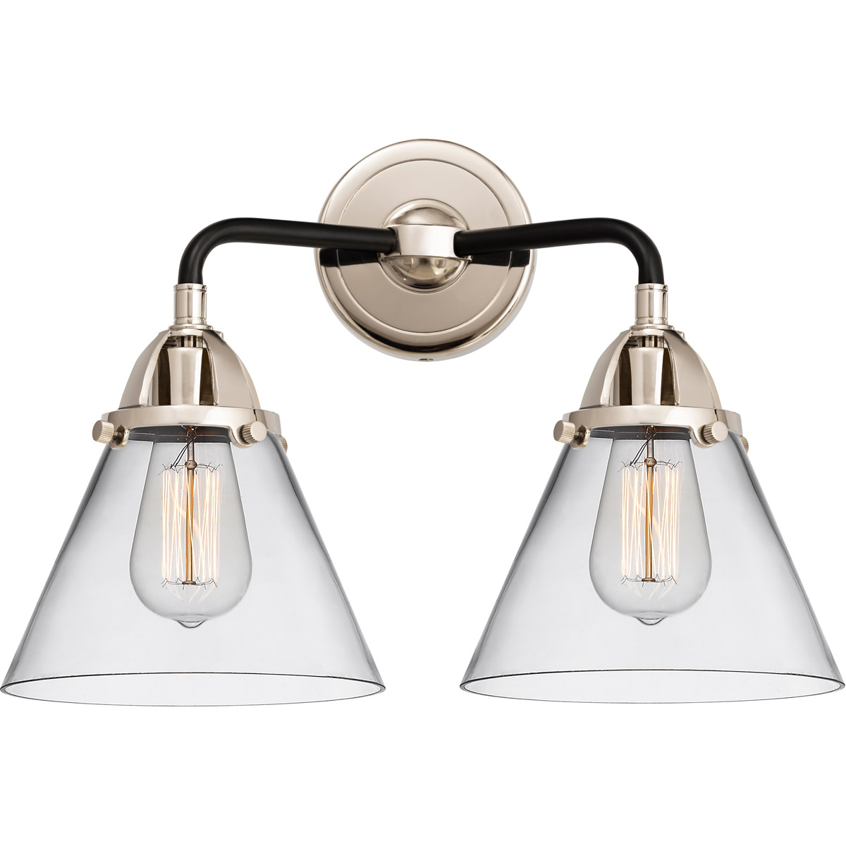 Innovations Lighting 288-2W-BPN-G42-LED Nouveau 2 Large Cone LED 15.75 inch Black Polished Nickel Bath Vanity Light Wall Light in Clear Glass