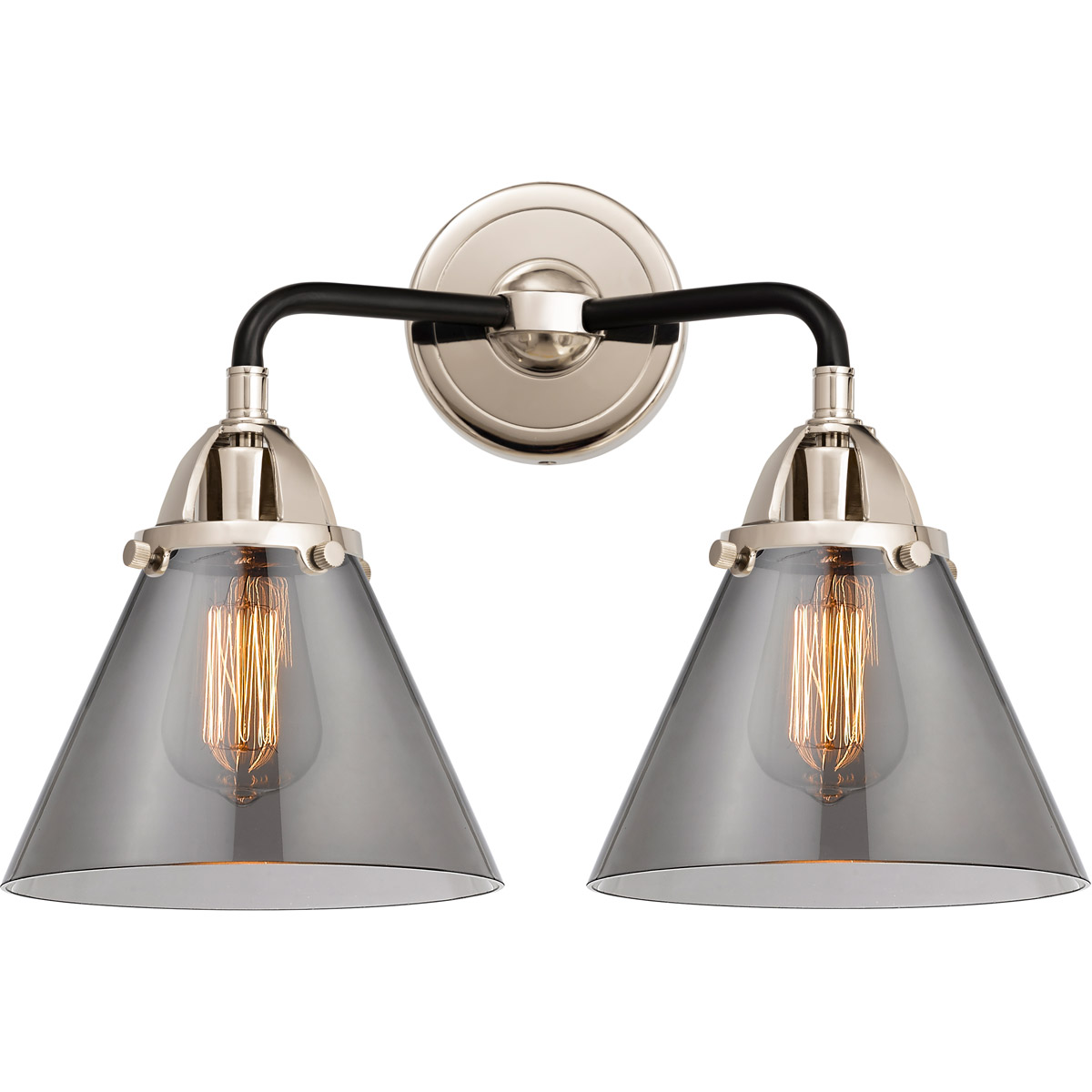 Innovations Lighting 288-2W-BPN-G43-LED Nouveau 2 Large Cone LED 15.75 inch Black Polished Nickel Bath Vanity Light Wall Light in Light Smoke Glass
