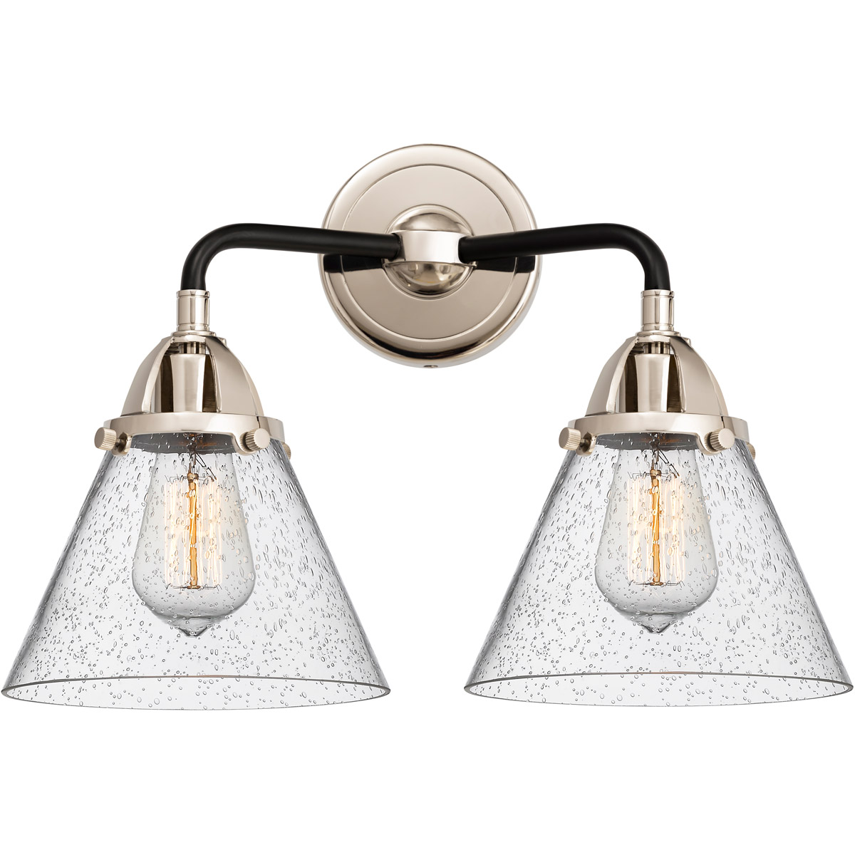 Innovations Lighting 288-2W-BPN-G44-LED Nouveau 2 Large Cone LED 15.75 inch Black Polished Nickel Bath Vanity Light Wall Light in Seedy Glass