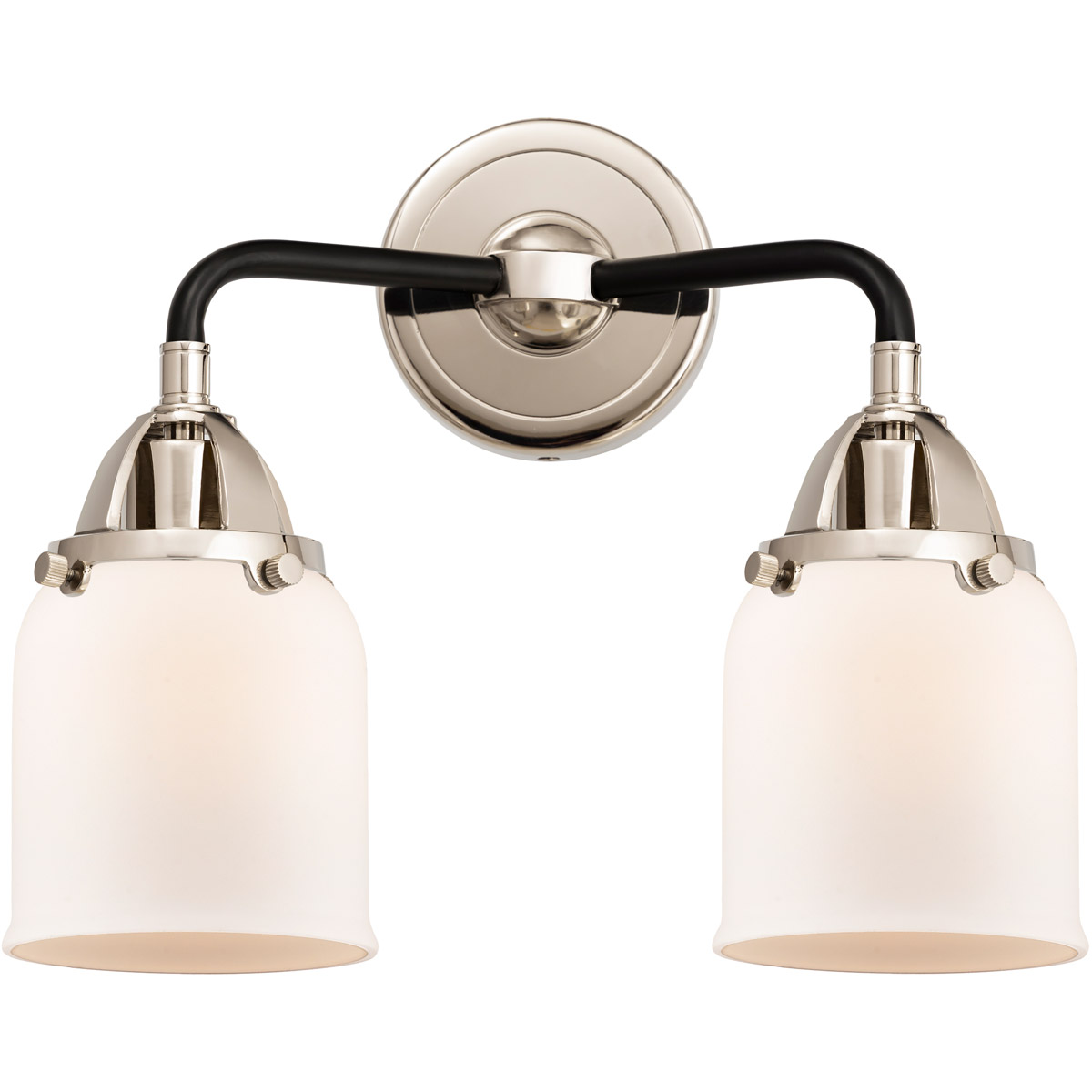 Innovations Lighting 288-2W-BPN-G51-LED Nouveau 2 Small Bell LED 13 inch Black Polished Nickel Bath Vanity Light Wall Light in Matte White Glass