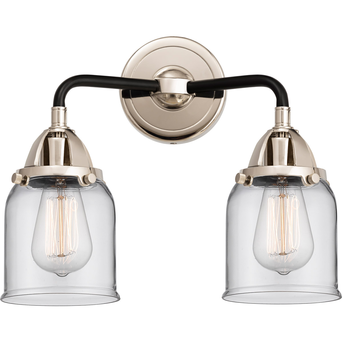 Innovations Lighting 288-2W-BPN-G52-LED Nouveau 2 Small Bell LED 13 inch Black Polished Nickel Bath Vanity Light Wall Light in Clear Glass