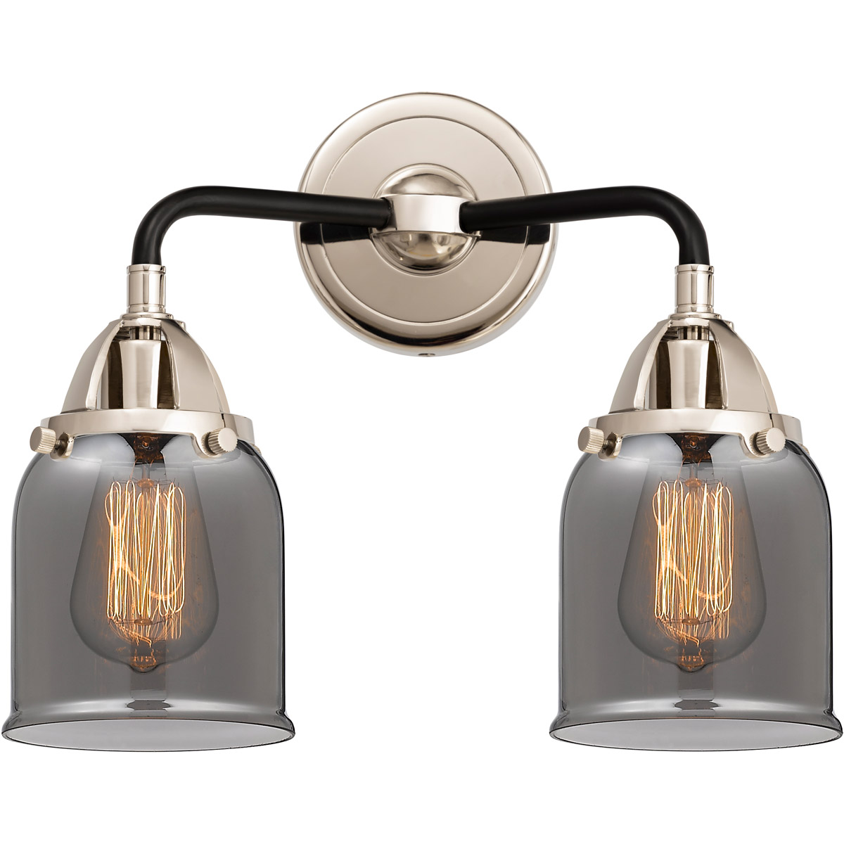 Innovations Lighting 288-2W-BPN-G53-LED Nouveau 2 Small Bell LED 13 inch Black Polished Nickel Bath Vanity Light Wall Light in Light Smoke Glass