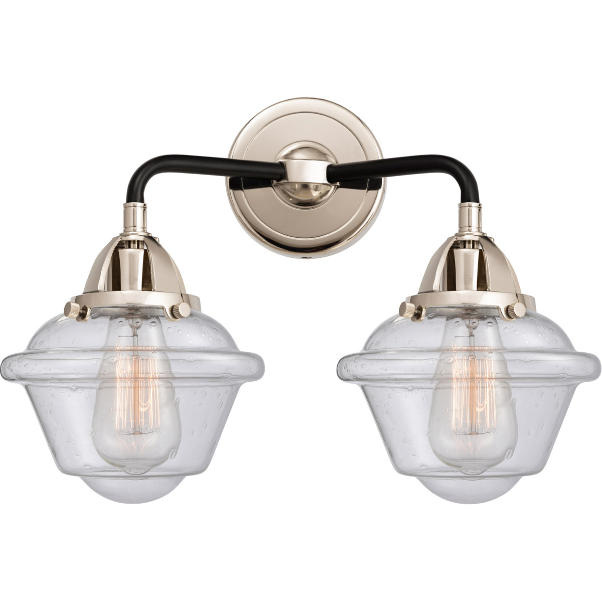 Innovations Lighting 288-2W-BPN-G534-LED Nouveau 2 Small Oxford LED 15.5 inch Black Polished Nickel Bath Vanity Light Wall Light in Seedy Glass