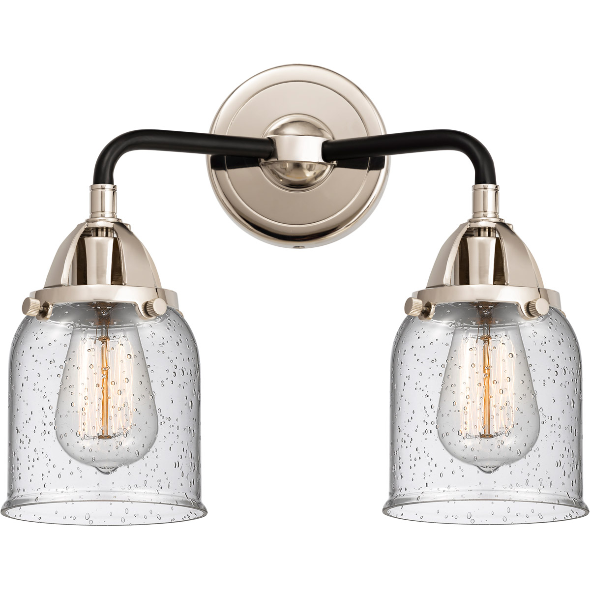 Innovations Lighting 288-2W-BPN-G54-LED Nouveau 2 Small Bell LED 13 inch Black Polished Nickel Bath Vanity Light Wall Light in Seedy Glass