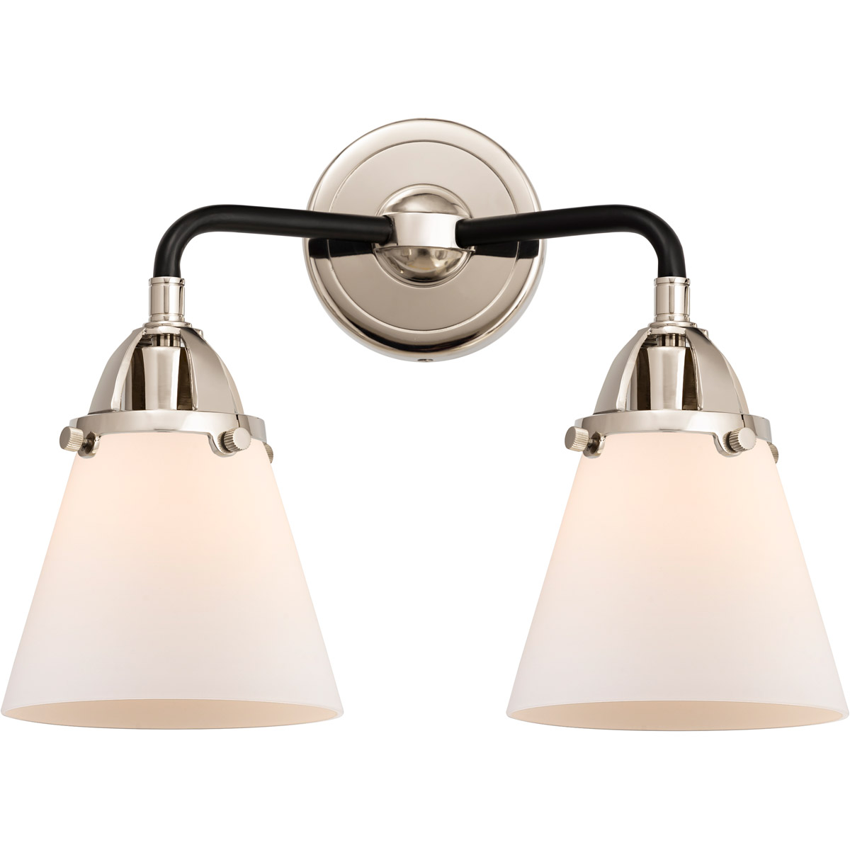 Innovations Lighting 288-2W-BPN-G61-LED Nouveau 2 Small Cone LED 14.25 inch Black Polished Nickel Bath Vanity Light Wall Light in Matte White Glass