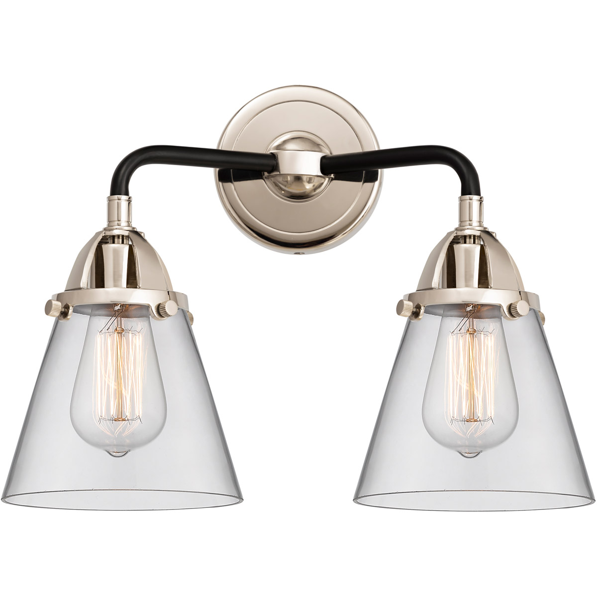 Innovations Lighting 288-2W-BPN-G62-LED Nouveau 2 Small Cone LED 14.25 inch Black Polished Nickel Bath Vanity Light Wall Light in Clear Glass