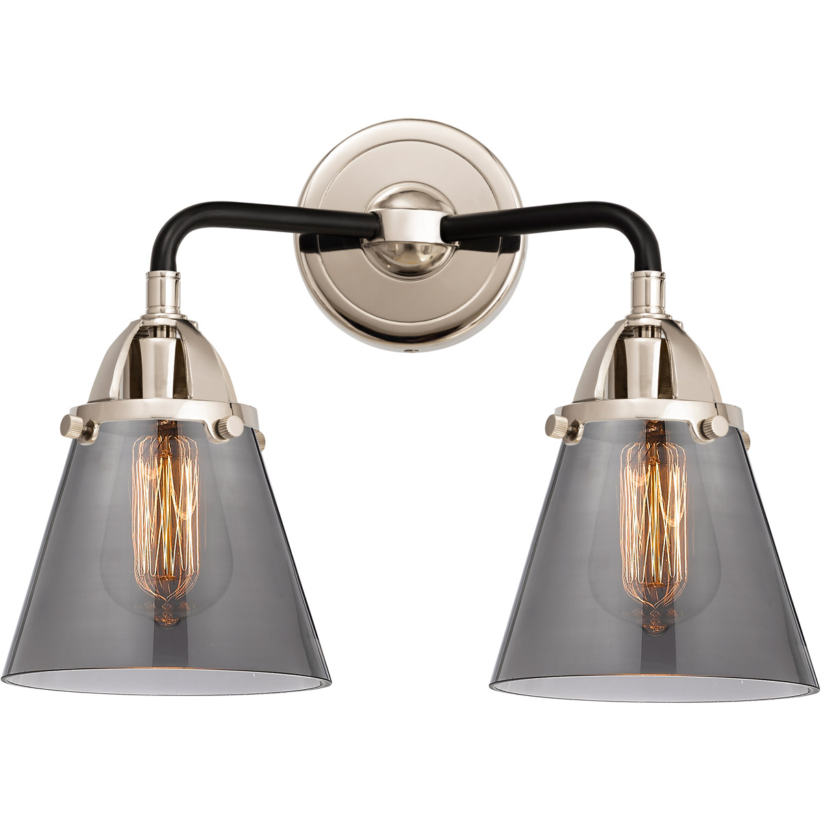 Innovations Lighting 288-2W-BPN-G63-LED Nouveau 2 Small Cone LED 14.25 inch Black Polished Nickel Bath Vanity Light Wall Light in Light Smoke Glass