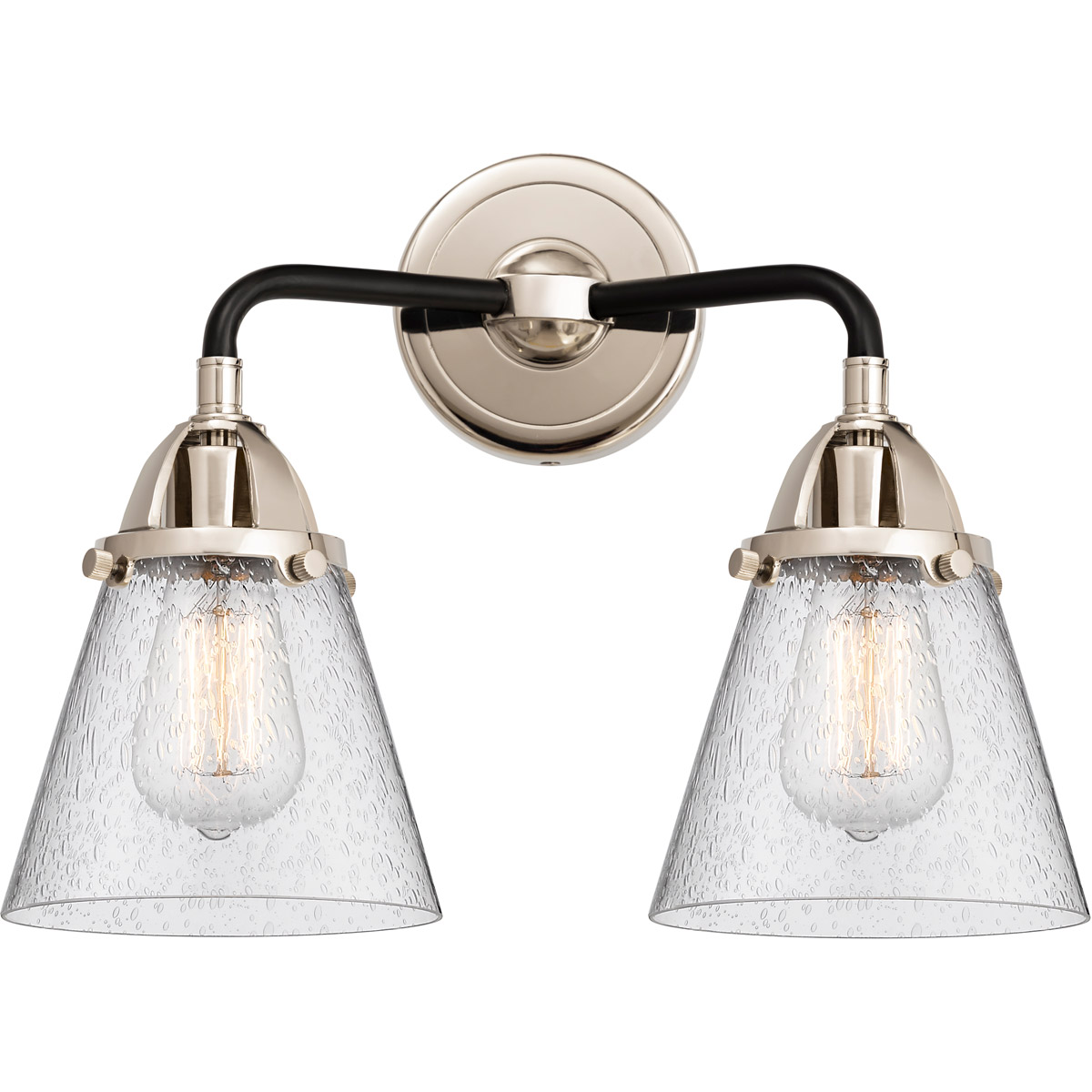 Innovations Lighting 288-2W-BPN-G64-LED Nouveau 2 Small Cone LED 14.25 inch Black Polished Nickel Bath Vanity Light Wall Light in Seedy Glass