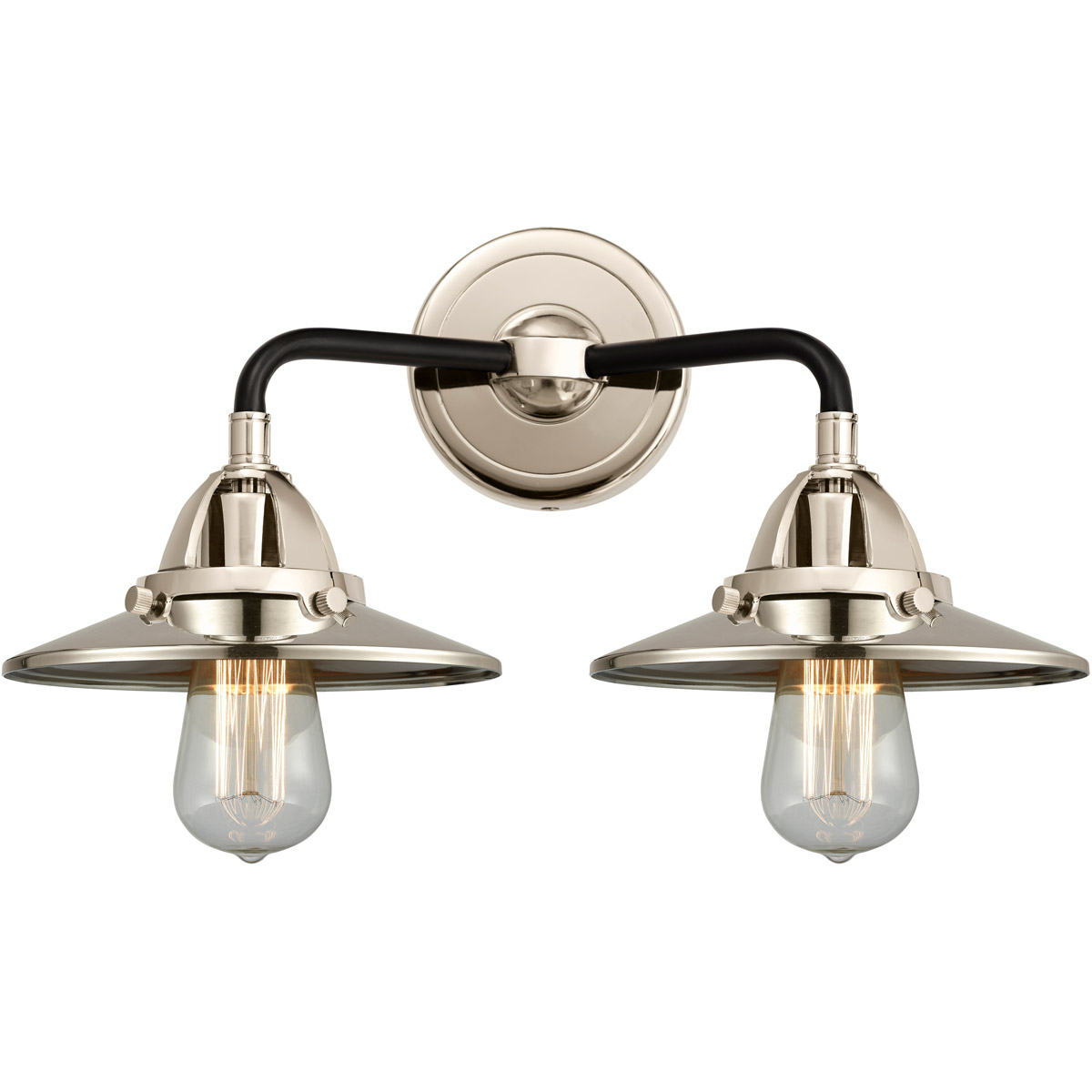 Innovations Lighting 288-2W-BPN-M1-PN Nouveau 2 Railroad 2 Light 16 inch Black Polished Nickel Bath Vanity Light Wall Light