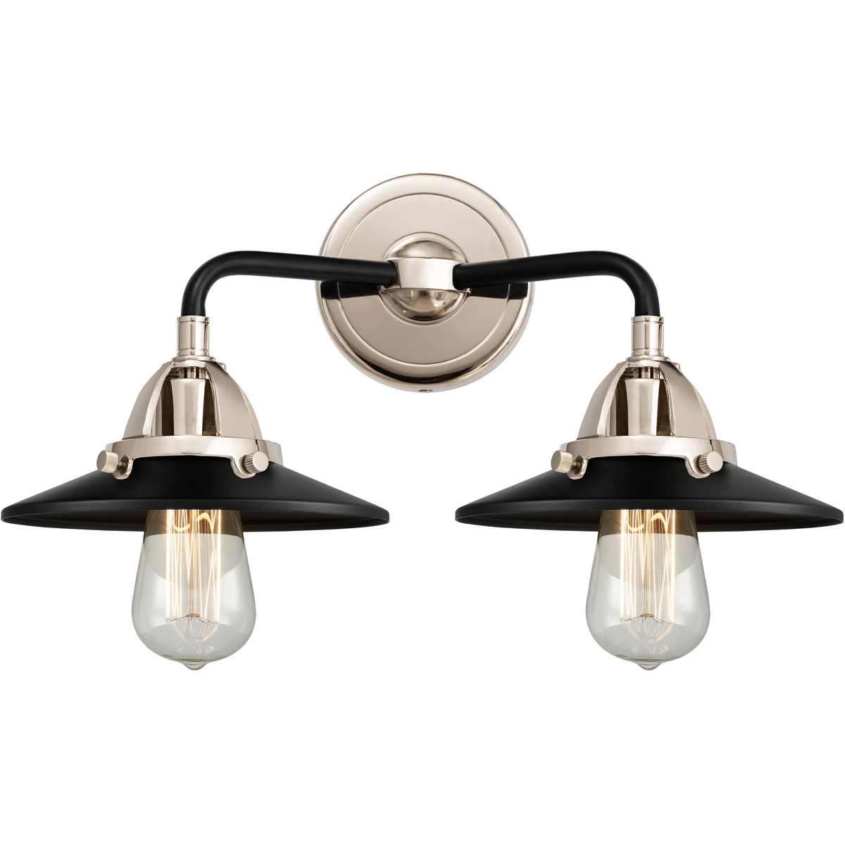 Innovations Lighting 288-2W-BPN-M6-BK-LED Nouveau 2 Railroad LED 16 inch Black Polished Nickel Bath Vanity Light Wall Light in Matte Black