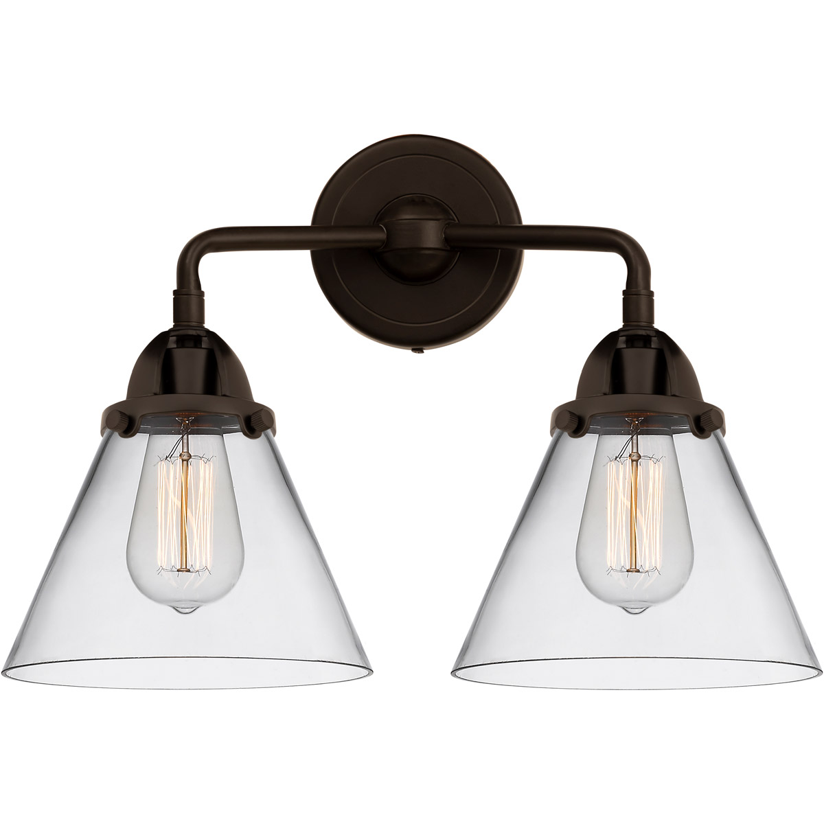 Innovations Lighting 288-2W-OB-G42-LED Nouveau 2 Large Cone LED 15.75 inch Oil Rubbed Bronze Bath Vanity Light Wall Light in Clear Glass