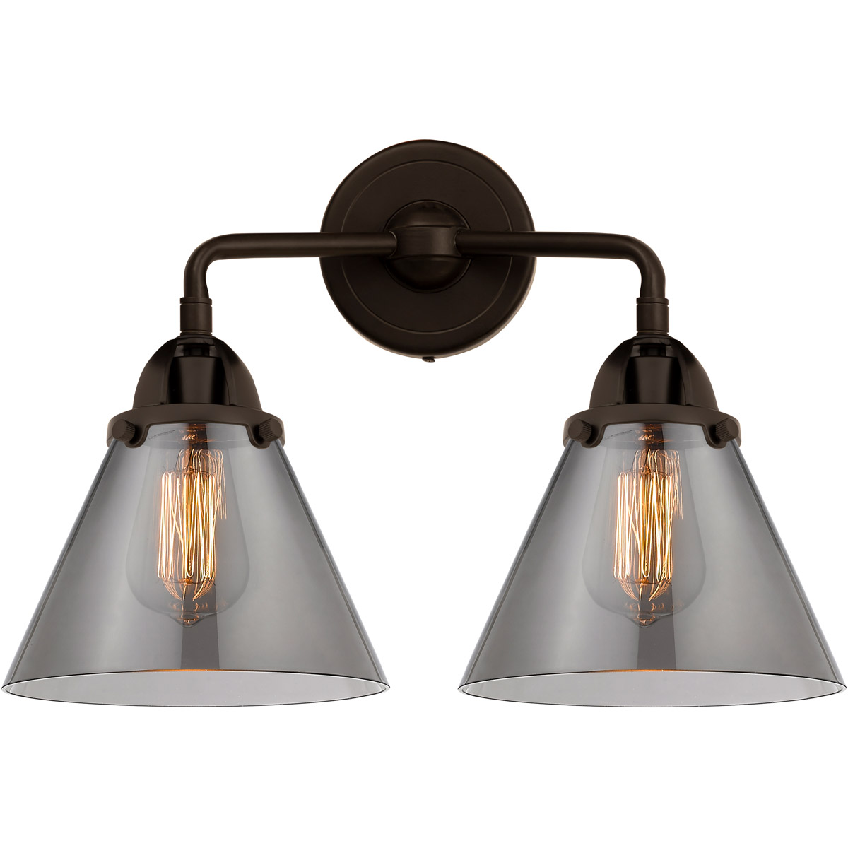 Innovations Lighting 288-2W-OB-G43-LED Nouveau 2 Large Cone LED 15.75 inch Oil Rubbed Bronze Bath Vanity Light Wall Light in Light Smoke Glass