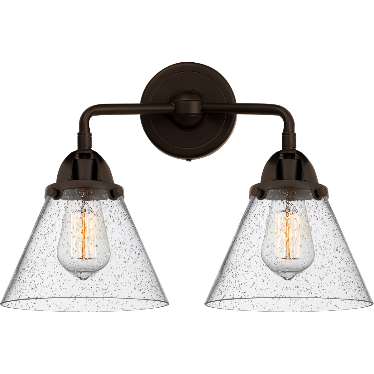 Innovations Lighting 288-2W-OB-G44-LED Nouveau 2 Large Cone LED 15.75 inch Oil Rubbed Bronze Bath Vanity Light Wall Light in Seedy Glass