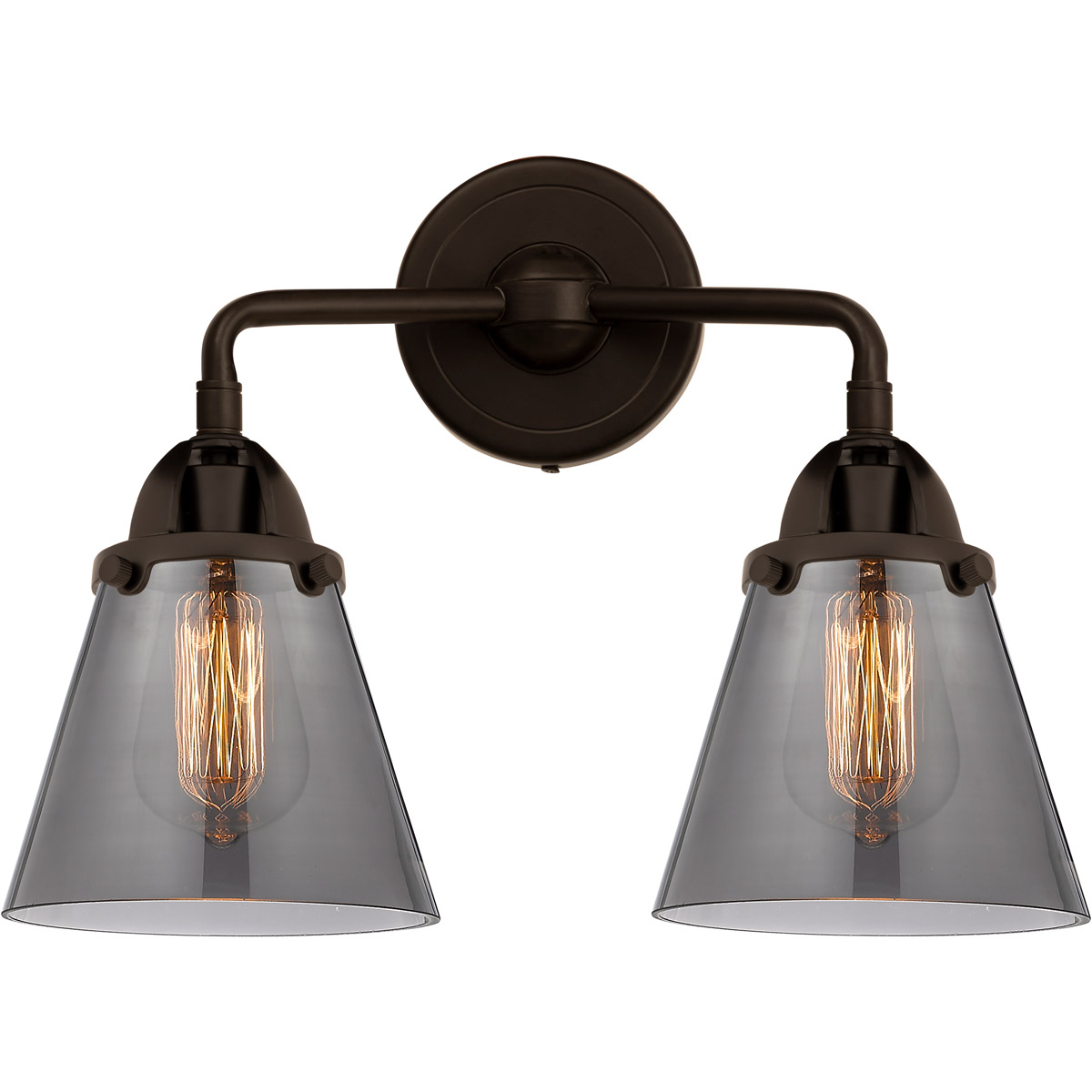 Innovations Lighting 288-2W-OB-G63-LED Nouveau 2 Small Cone LED 14.25 inch Oil Rubbed Bronze Bath Vanity Light Wall Light in Plated Smoke Glass