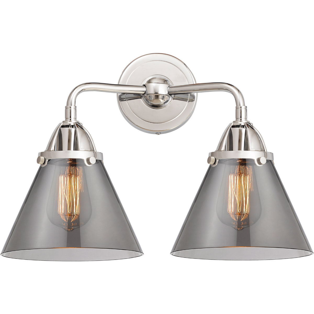 Innovations Lighting 288-2W-PC-G43-LED Nouveau 2 Large Cone LED 15.75 inch Polished Chrome Bath Vanity Light Wall Light in Light Smoke Glass