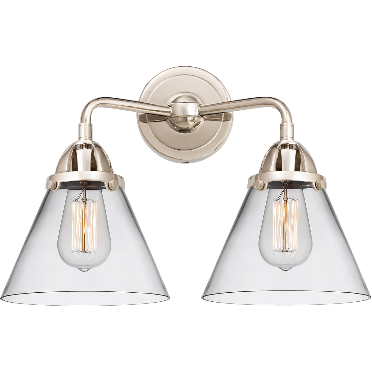 Innovations Lighting 288-2W-PN-G42-LED Nouveau 2 Large Cone LED 15.75 inch Polished Nickel Bath Vanity Light Wall Light in Clear Glass